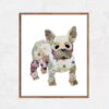 an art print of a french bull dog made from pressed florals.