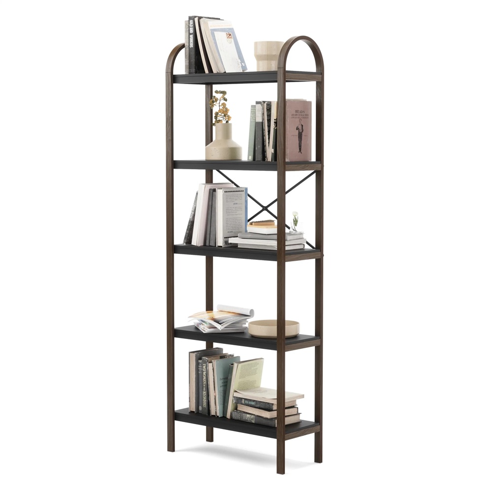 Bellwood Five Tier Shelf Black/Walnut (24w x 10d x 66.5h) Lofty