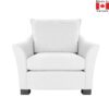 Light grey chair with curved arms.