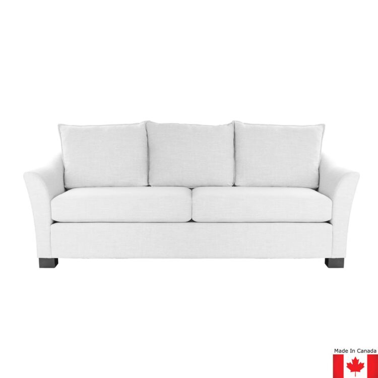 Light grey sofa with curved arms.