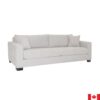 Light grey sofa with deep set. Boxy shape.